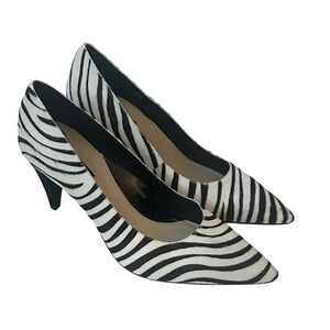 NWOB Issac Mizrahi "Trudy" Black & White Zebra Print Calf Fur Pointed Toe Heels